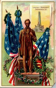 Tucks 155 Lincoln's Birthday Memorial Statue Flags Embossed Vintage Postcard F53