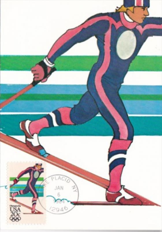 Nordic Skiing Stamp 1984 Los Angeles Olympics Artwork By Robert Peak