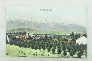 Bird Eye View, Highland, Cal. Hand Tinted Vintage Postcard P99