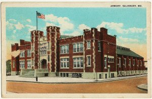 1924 Salisbury MD Armory Building Maryland State Police Antique RARE WB Postcard