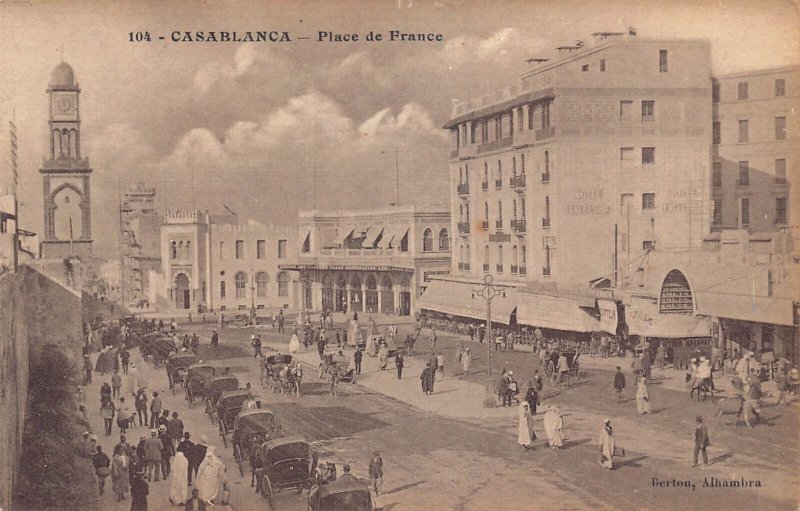 Morocco Casablanca Place de France Carriages Hotel Excelsior vintage postcard
