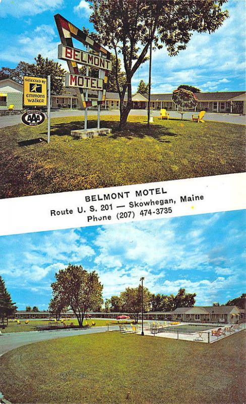 Skowhegan ME Belmont Motel on U. S. 201 Postcard