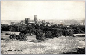 Durham From Southwest England Aerial View Trees Castle Postcard