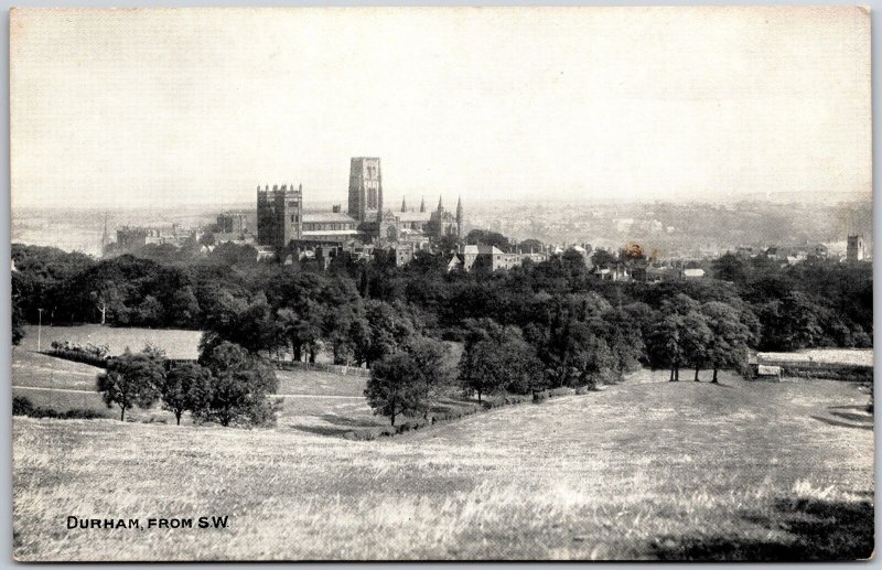 Durham From Southwest England Aerial View Trees Castle Postcard