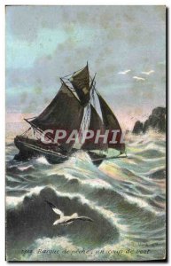 Postcard Old boat Sailboat Small boat fishing a gale