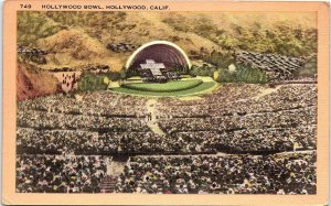 1935 HOLLYWOOD CALIFORNIA HOLLYWOOD BOWL CONCERT AUDITORIUM LINEN POSTCARD 41-87
