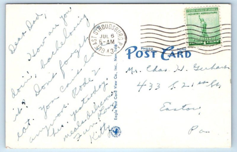 STROUDSBURG, PA Pennsylvania ~ The Poconos ~ TWIN PINES DUDE RANCH 1943 Postcard
