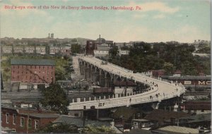 Postcard Bird's Eye View New Mulberry Street Bridge Harrisburg PA