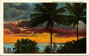 Postcard FL Sunrise On Biscayne Bay Miami Ocean Scene Vintage Florida PC