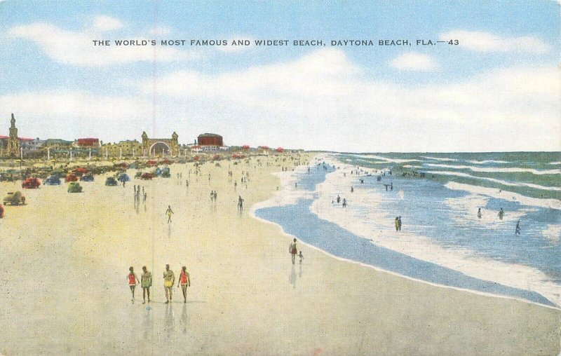 Daytona Beach FL, World's Most Famous, Widest Beach, People, Linen Postcard