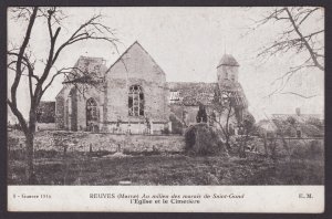 FRANCE, Postcard, Reuves, the Church Saint-Gond and the Cemetery, WWI, Unused