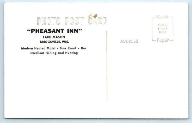 RPPC BRIGGSVILLE, Wisconsin WI ~ Roadside PHEASANT INN Lake Mason 1950s Postcard 