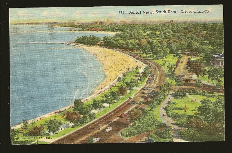 USA Postmark 1947 Chicago Ill Aerial View South Shore Drive Linen Postcard