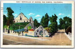 Vtg San Gabriel California CA Birthplace of Ramona 1930s View Postcard