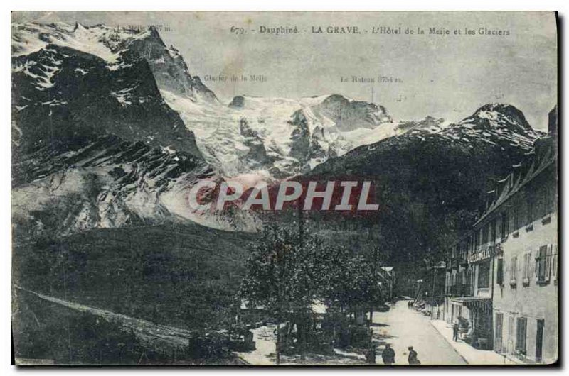 Old Postcard Dauphine La Grave L & # 39Hotel De La Meije and glaciers