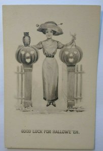 Halloween Postcard Gottschalk Dreyfuss 2662 Unused Victorian Women Owl Sepia