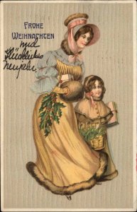 Christmas Frohe Weihnachten Mother and Child Vintage Fashion c1910 PC