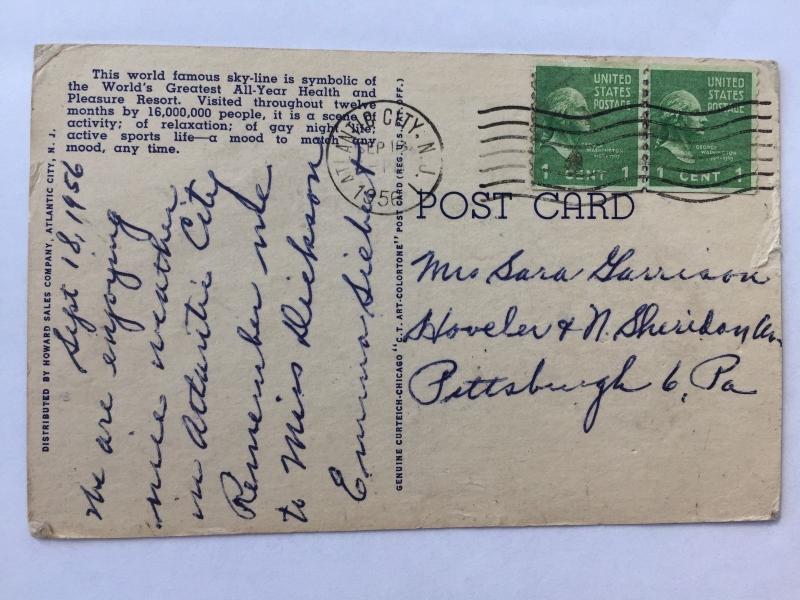 Atlantic City NJ 1956 City Skyline City View ocean beach Postcard