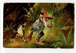 3133845 HUNT Hunter GNOME Dwafr & FROG by SCHONIAN vintage PC