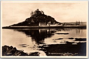 St. Michaels Mount Penzance England ~ Castle Buildings Real Photo RPPC Postcard