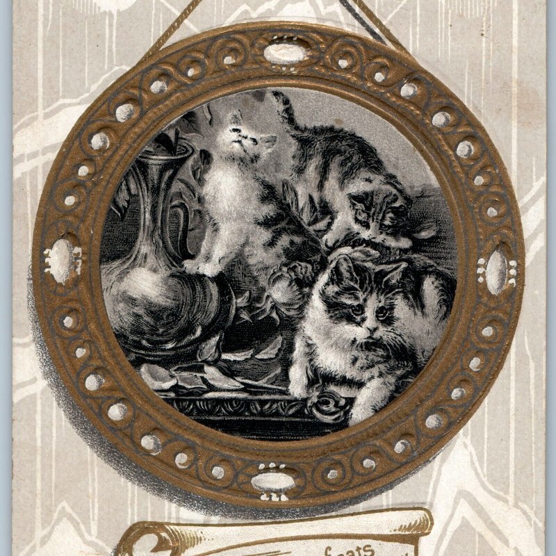 c1910s Adorable Kittens Our Pussy is the Best Embossed Gilt Frame Cats PC A194