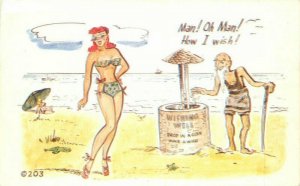 1950s Artist impression Comic Humor Bikini Girl Old Man Postcard Noble 20-7879