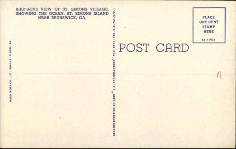 St. Simons Village Near Brunswick GA Birdseye Linen Postcard