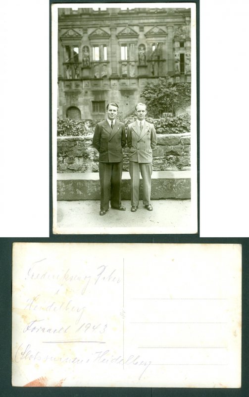 Denmark. Postcard.1943. Photocard. 2 Men,Wearing Danish King Pin,Heidelberg,Ger.