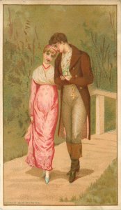 c1882 Victorian Trade Card; Young Lovers Walking, Great America Tea Import Co SF