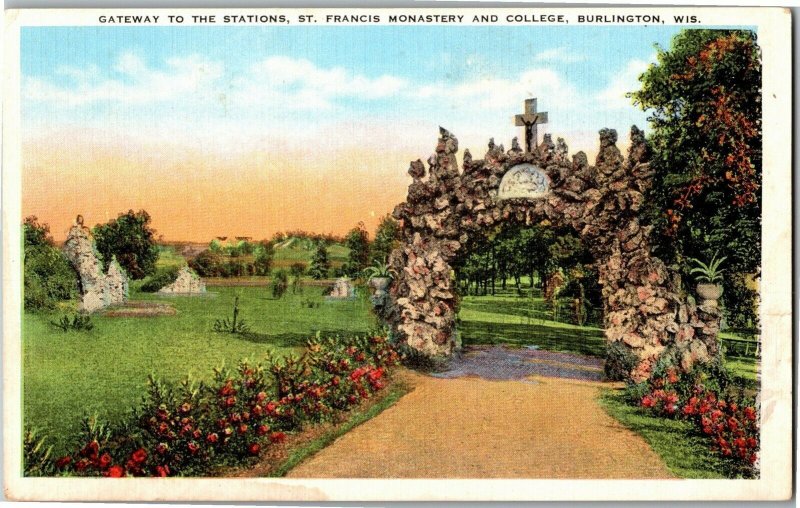 Gateway to Stations, St. Francis Monastery, College Burlington WI Postcard P29