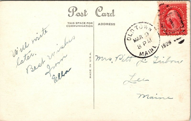 VINTAGE POSTCARD FOR YOUR BIRTHDAY GREETINGS MAILED OLDTOWN MAINE 1928