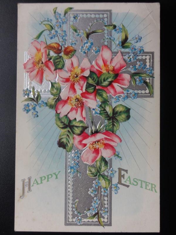 HAPPY EASTER 'embossed' Old Postcard