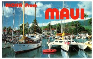 Aloha from Maui Lahaina Yacht Harbor Boats Pioneer Inn  Postcard