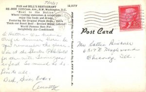 Washington DC Fan and Bills Restaurant Vintage Postcard AA31399