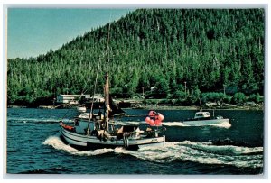 1970 Salmon Troller Ketchikan Heads North Fishing Boats Grounds Alakas Postcard