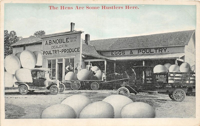 H90/ Montgomery Michigan Postcard c1910 Noble Exaggeration Eggs Store 5