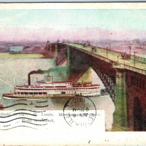 c1910s St. Louis, MO Eads Bridge Mississippi Brucke Steamship 1907 Peoria A184