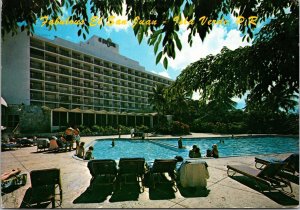Sun Worshippers swimming pool El San Juan Isla Verde Puerto Rico Postcard 1978