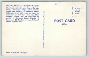 Postcard DE Rehoboth Beach 1967 Miss Delaware on Rehoboth Beach Susan Levens T11