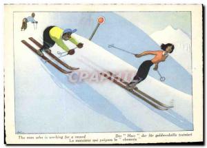 Old Postcard Ski The gentleman who prepares the buff