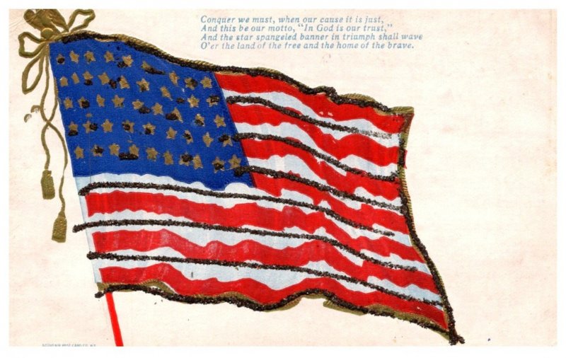 American Flag  , Poem , Embossed , Glitter