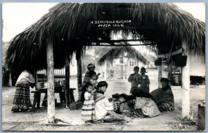 SEMINOLE INDIAN KITCHEN MUSA ISLE FLORIDA VINTAGE REAL PHOTO POSTCARD RPPC