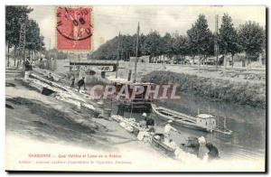 Narbonne Old Postcard Valliere Quay and canal of the Robine (boat) TOP