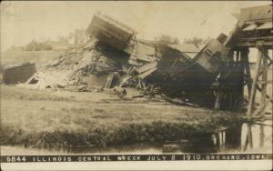 Orchard IA Illinois Central Train Wreck 1910 Real Photo Postcard FLOYD CANCEL