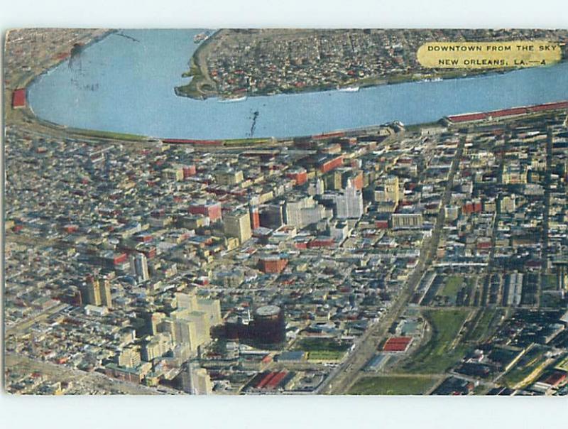 Linen AERIAL VIEW OF TOWN New Orleans Louisiana LA F9472