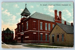 Hammond Indiana IN Postcard St Joseph Church School Building Exterior View 1912