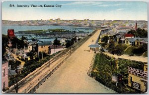 Intercity Viaduct Kansas City Missouri MO Roadway Bridge Houses Street Postcard