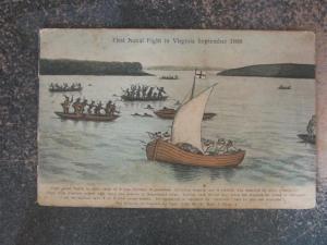 FIRST NAVAL FIGHT in VIRGINIA SEPT 1608 c1910 Postcard