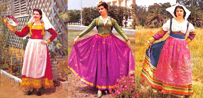 National folk costumes from Calabria Italy lot of 3 continental size postcards 