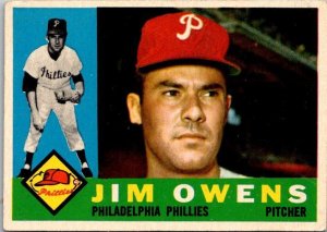 1960 Topps Baseball Card Jim Owens Philadelphia Phillies sk1829